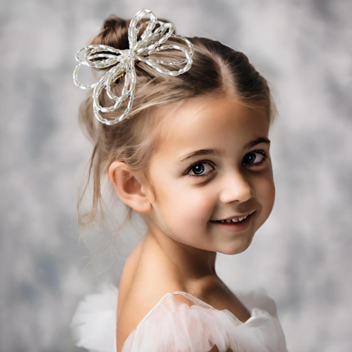 Girl's Hair Clip Oval Pearls and Crystal Bow