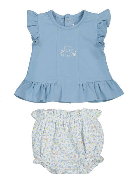 French Blue Top & Ditsy Bloomer Set