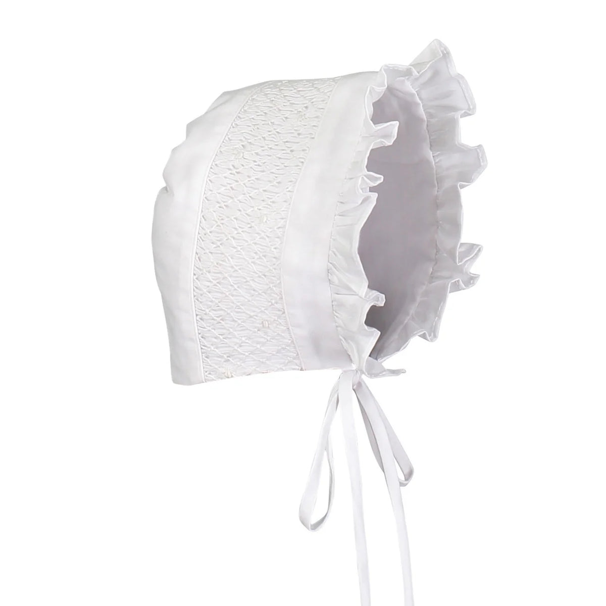 Girl's White Smocked Bonnet