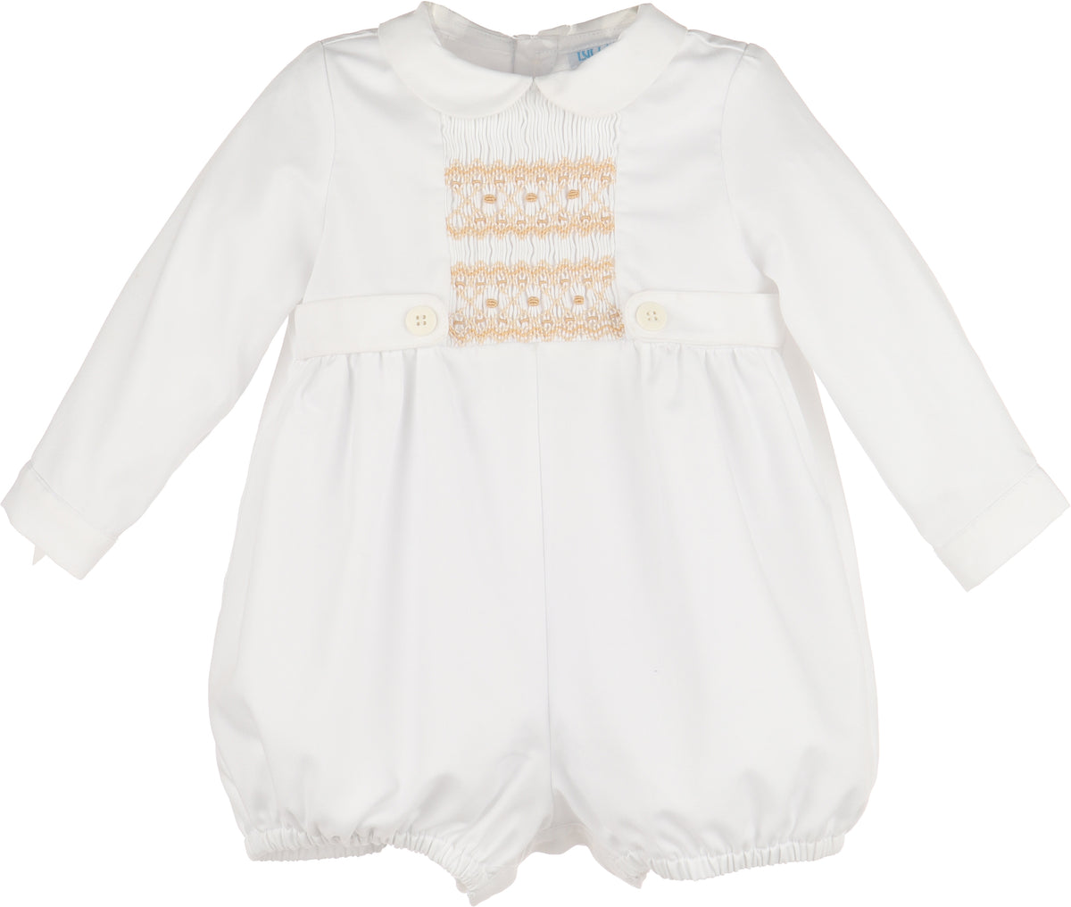 Off White Romper with Beige Smocking