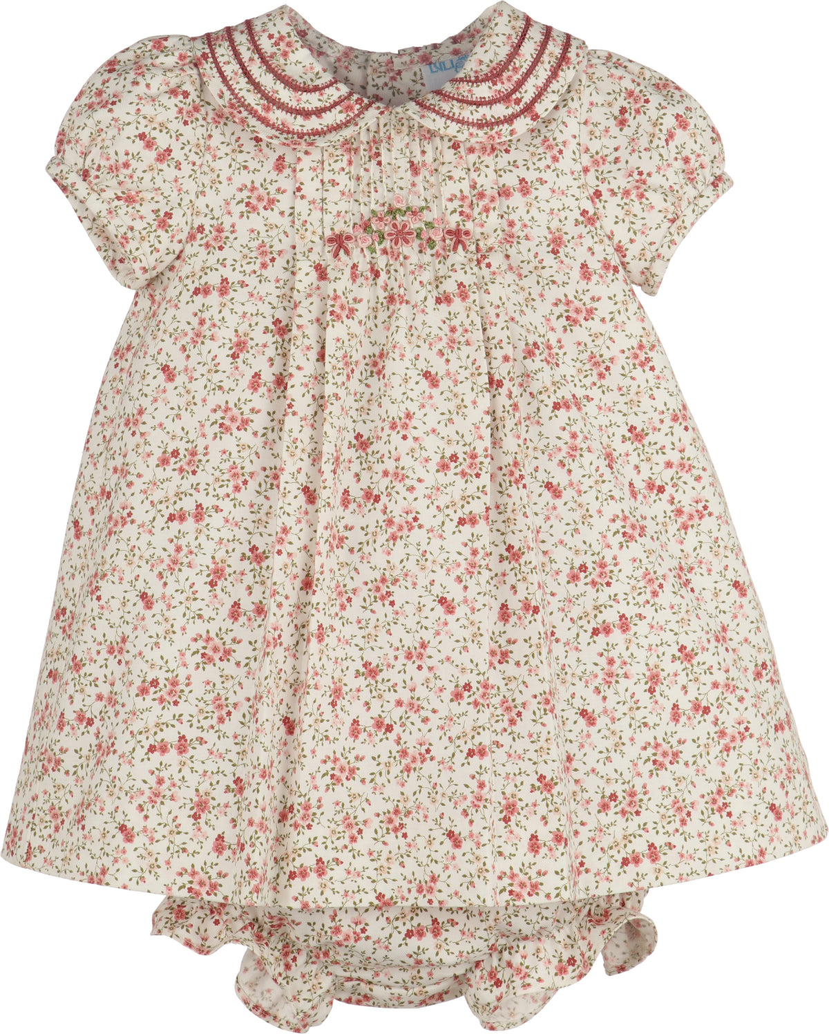 Burgundy Ditsy Embroidered Infant Dress
