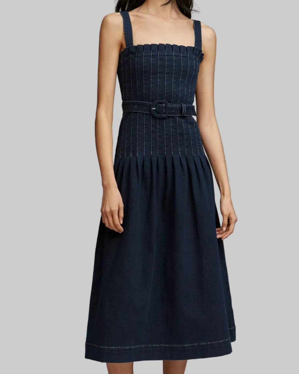 Denim Tucked Pleat Sundress