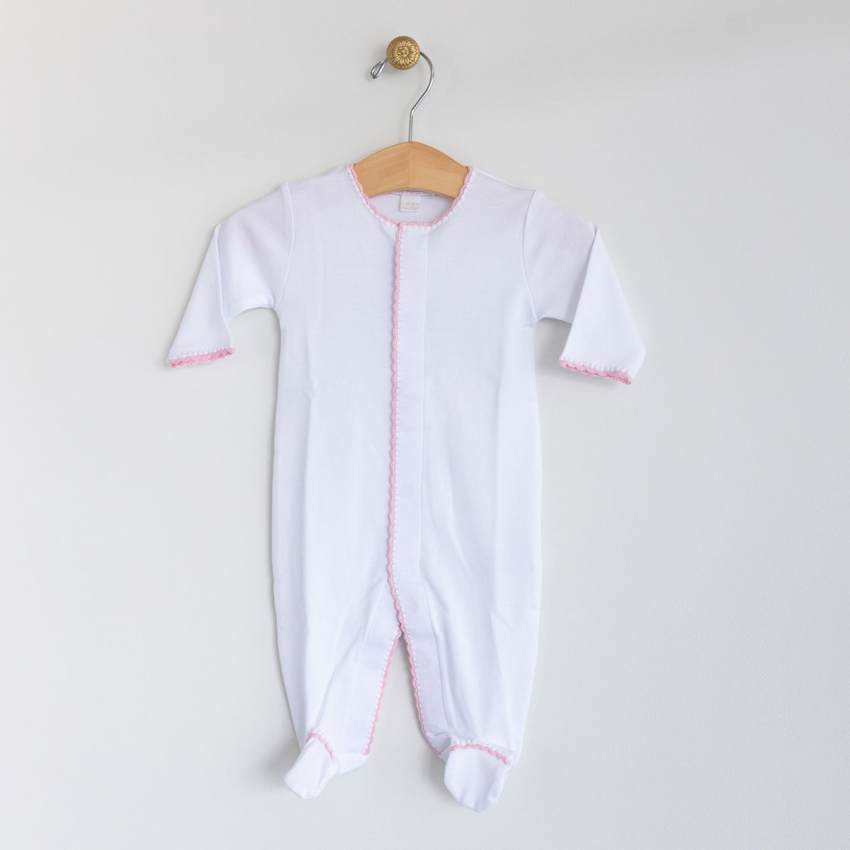 Footie White/Pink Embroidered Edge