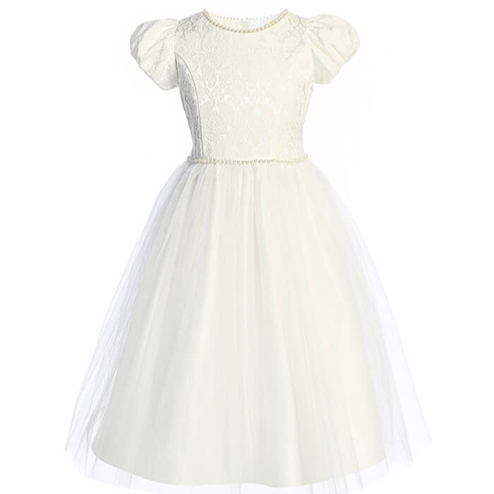 Girl's White Brocade Bodice and Pearl Neckline