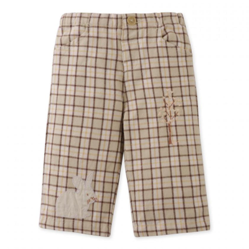 Beige Plaid Infant Pant with Bunny