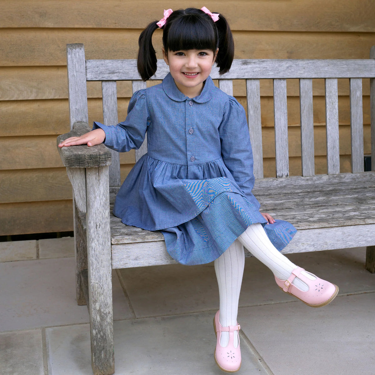 Girl's Chambray Layered Skirt Button Dress