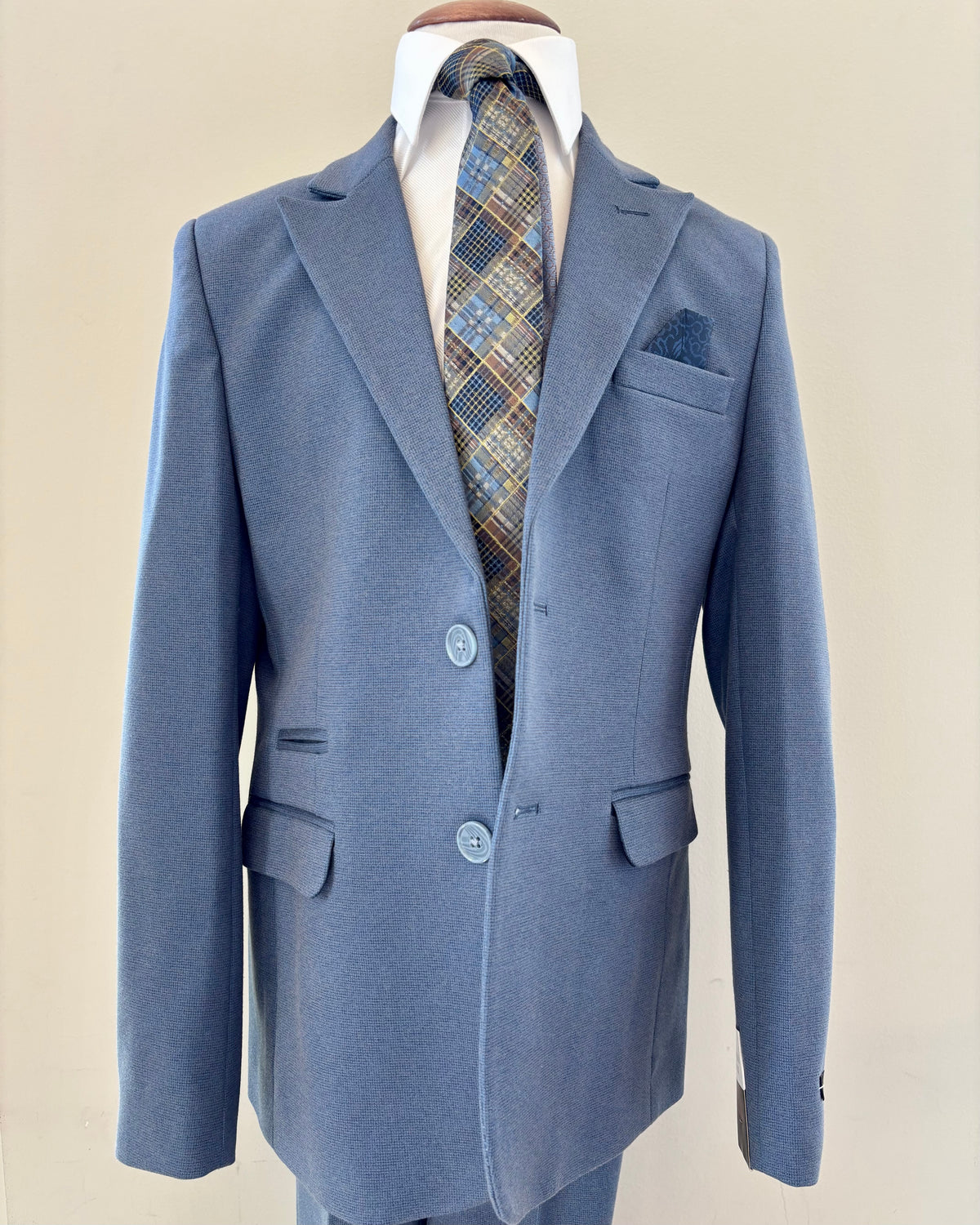 Boy's Denim Check Weave Stretch Sport Coat LZ