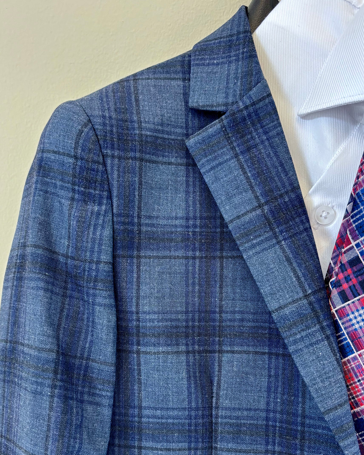 Boy's Navy Plaid Blazer
