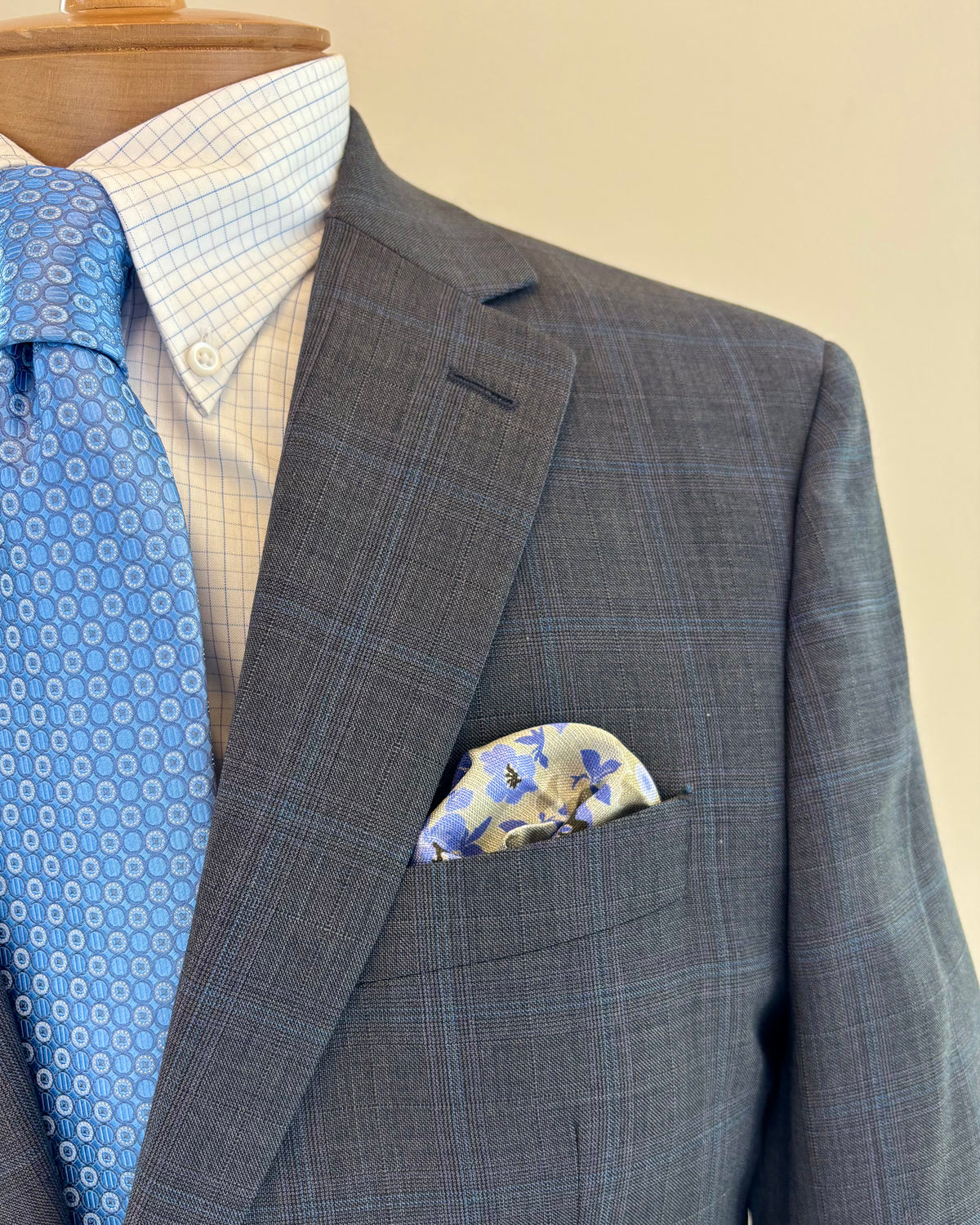 Men's Grey Plaid with Blue Windowpane