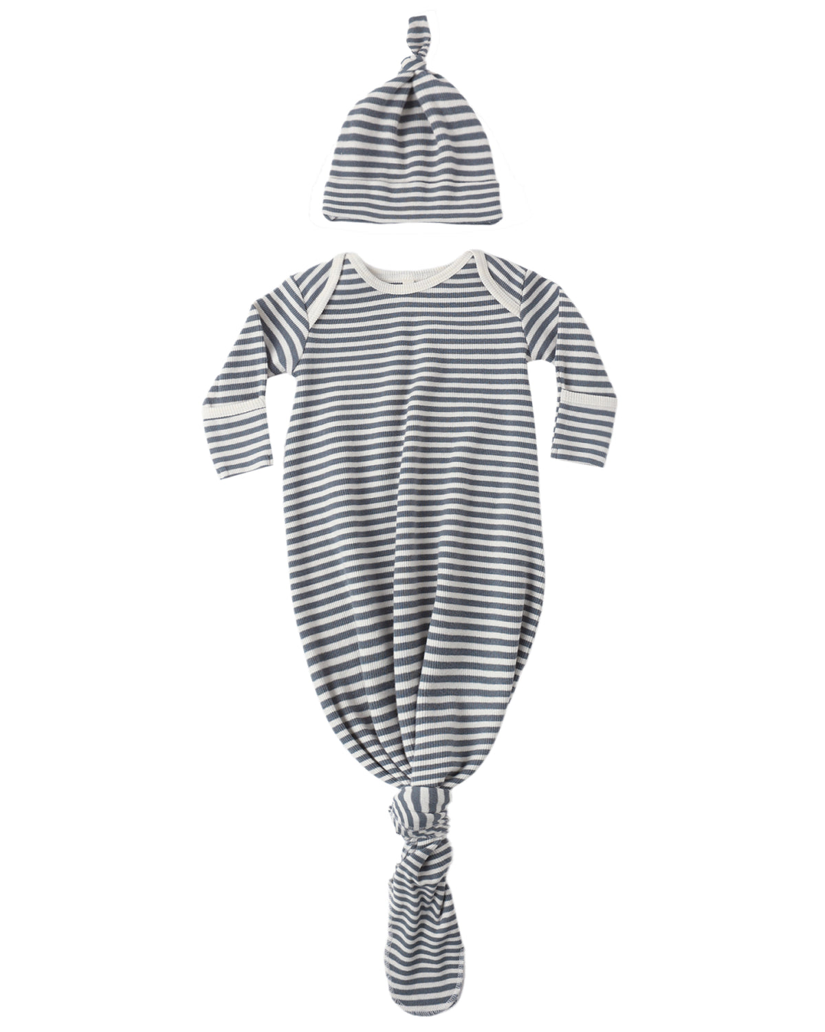 Navy Rib Stripe Knot Gown and Cap