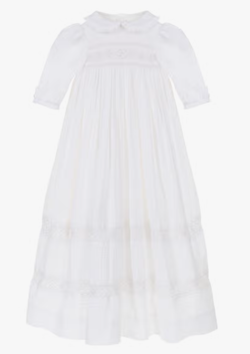 Girl's Smocked Cotton L/S Gown and Bonnet