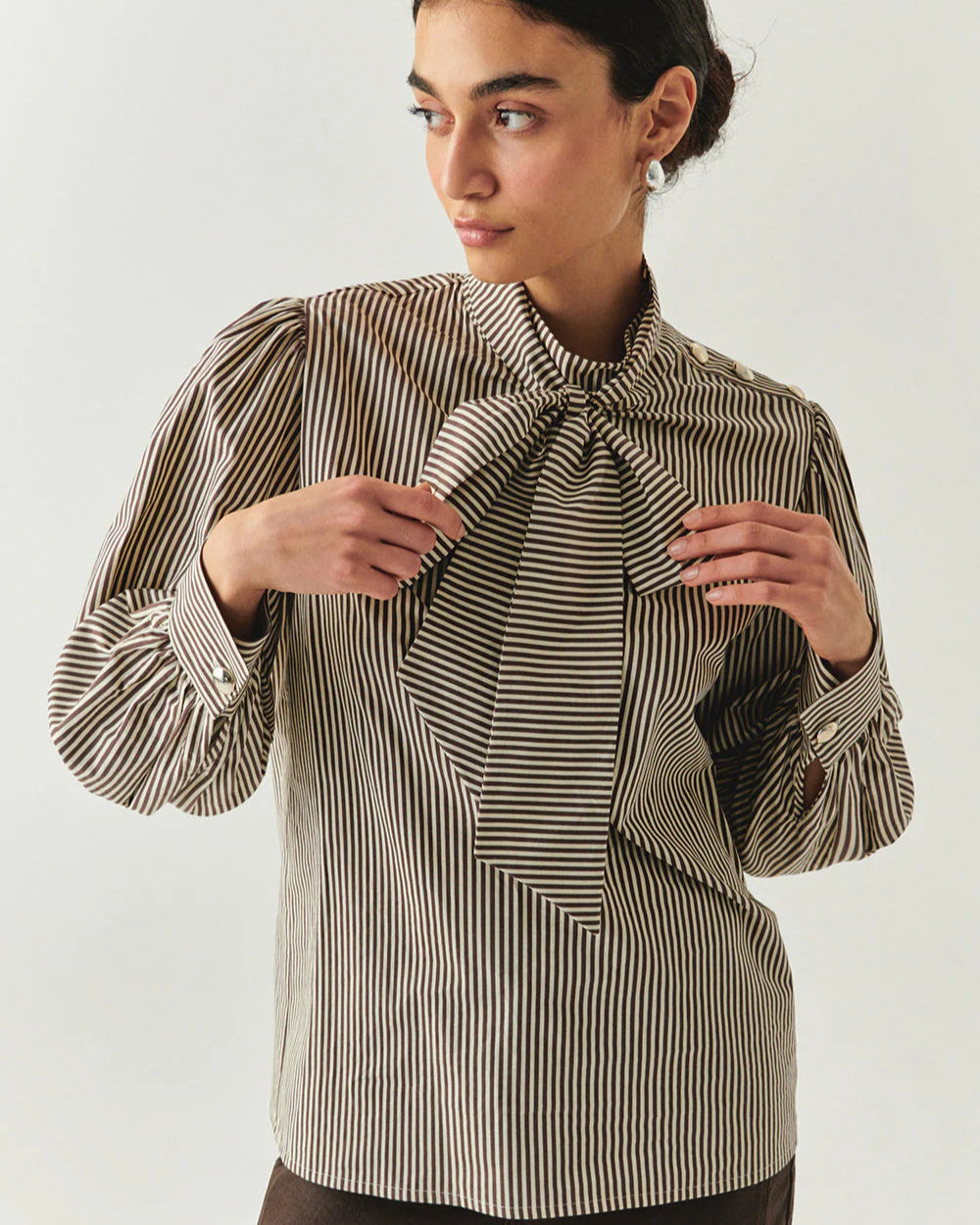 Women's Bonnie Brown Stripe Bow Blouse