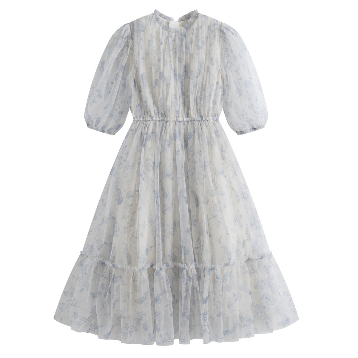 Italian Donna Blue Floral Tulle Dress