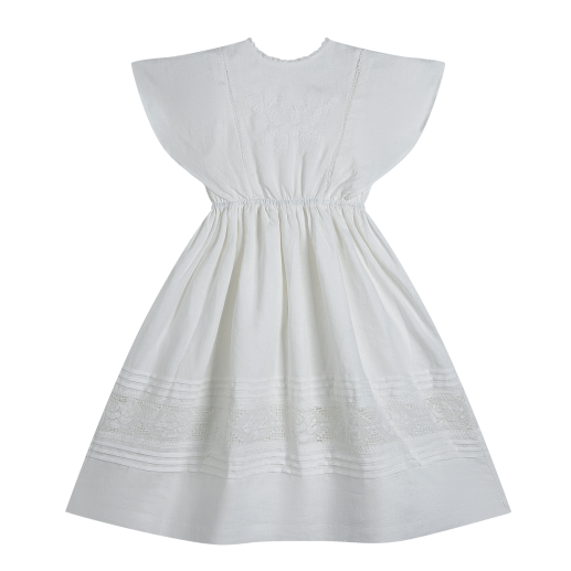 Emilie White Embriodered Cotton Pinafore Dress