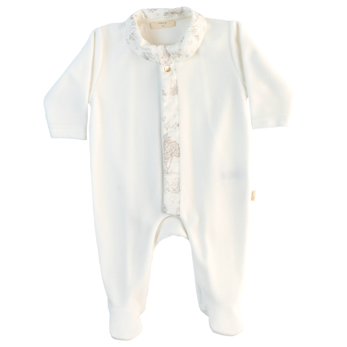 Ivory Footie Beige Toile Collar