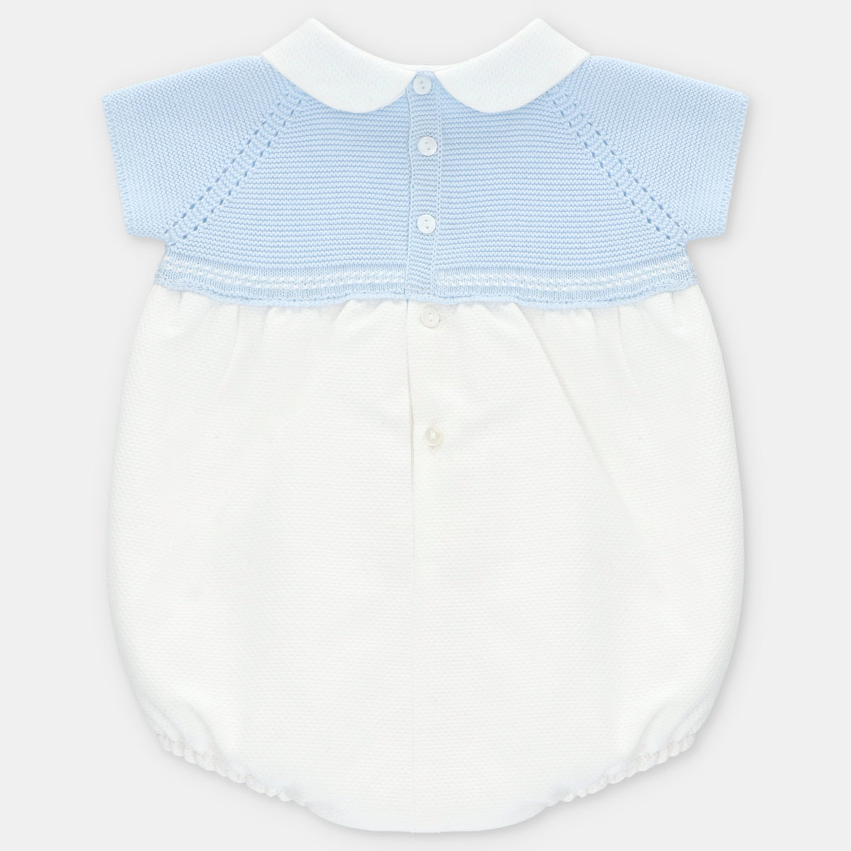 Light Blue Knit with White Pique Romper