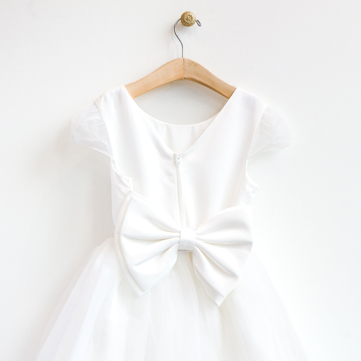 Girl's Off White Satin and Tulle Dress