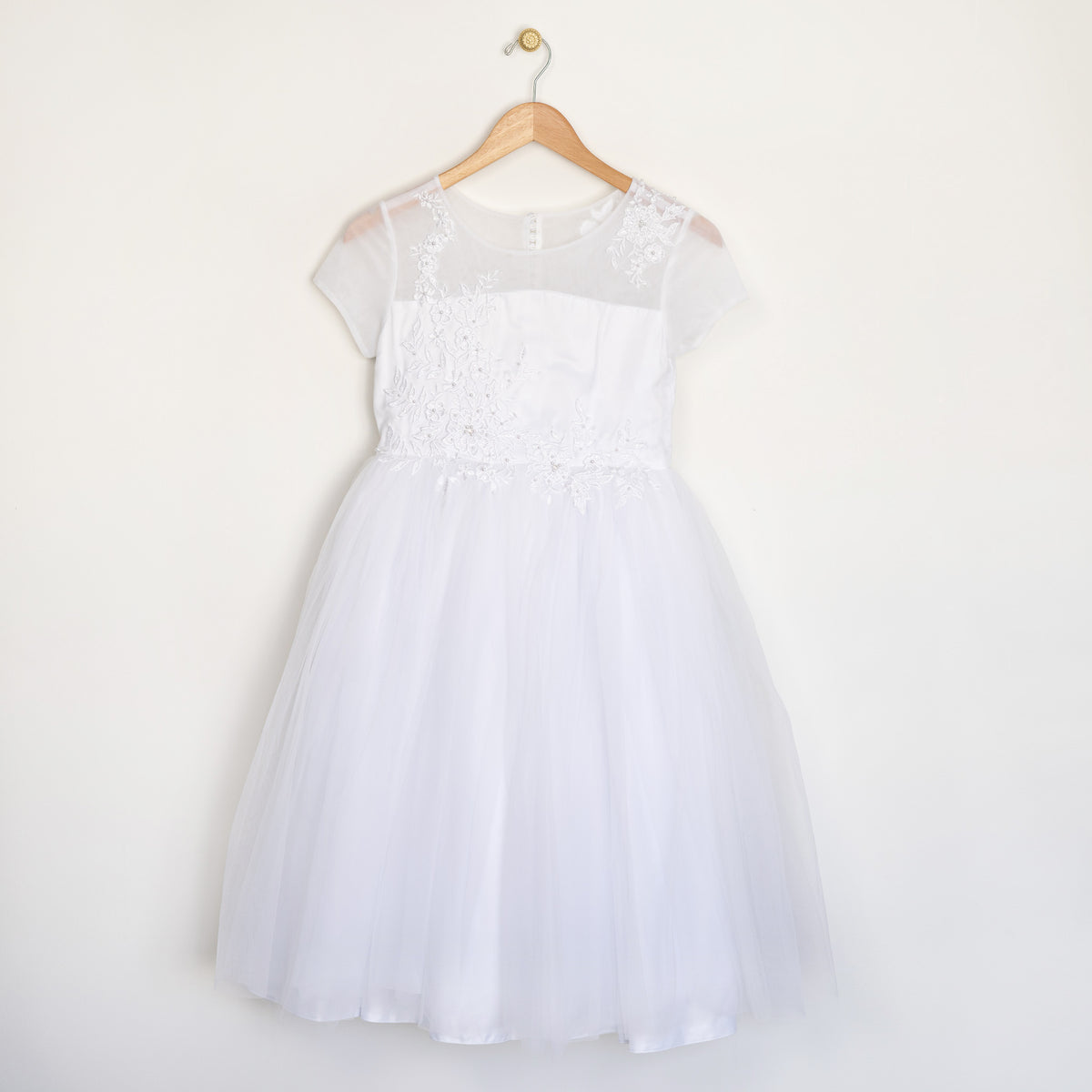 Girl's Embroidered Pearl on Tulle Plus Size Dress