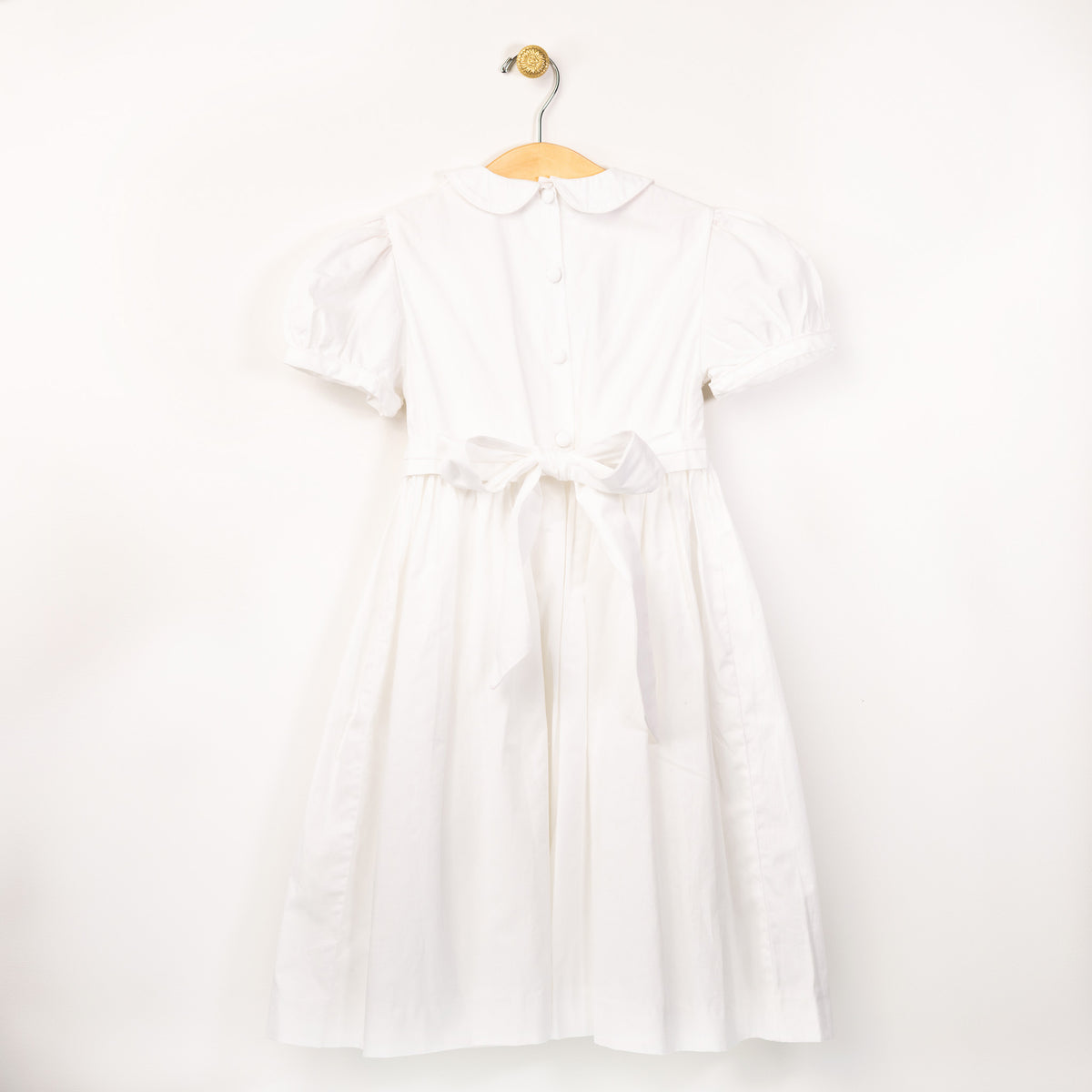 Girl's White Smocked Dress with Green Leaf