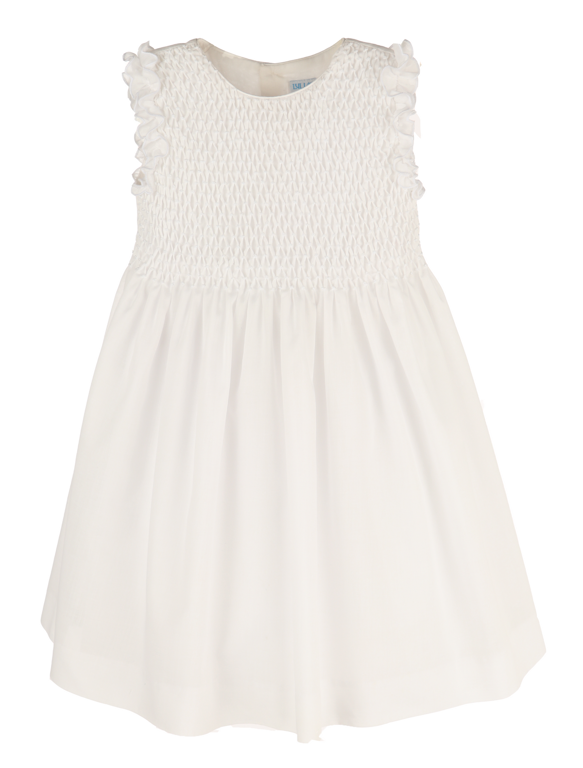 White Smocked Ruffle Shoulder Dress