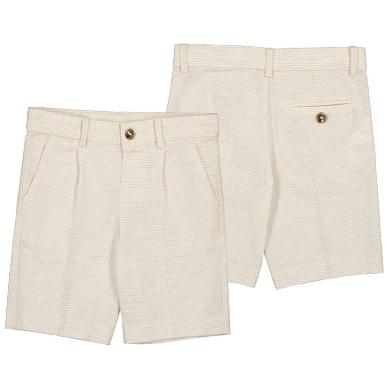 Boy's Tan Check Linen Bremuda