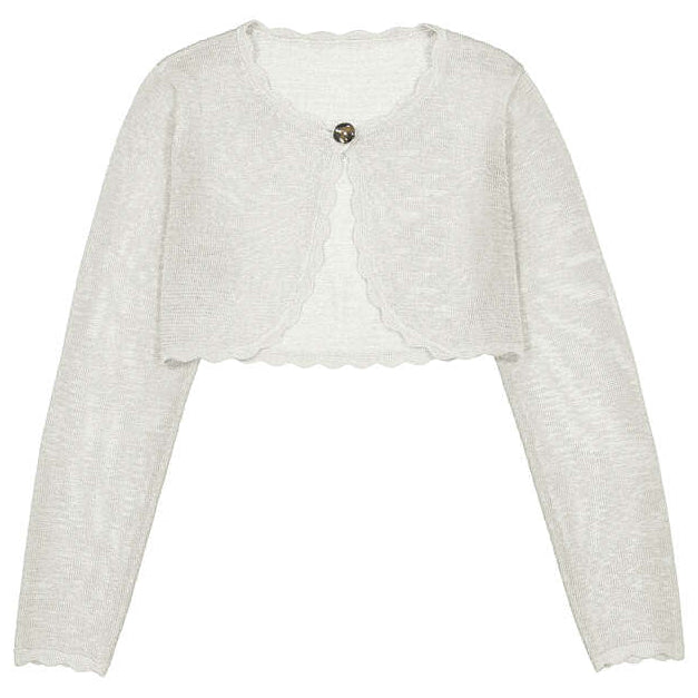 White Cropped Scallop Cardigan