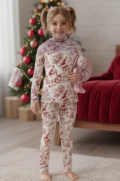 Red Santa Toile Bamboo Long John