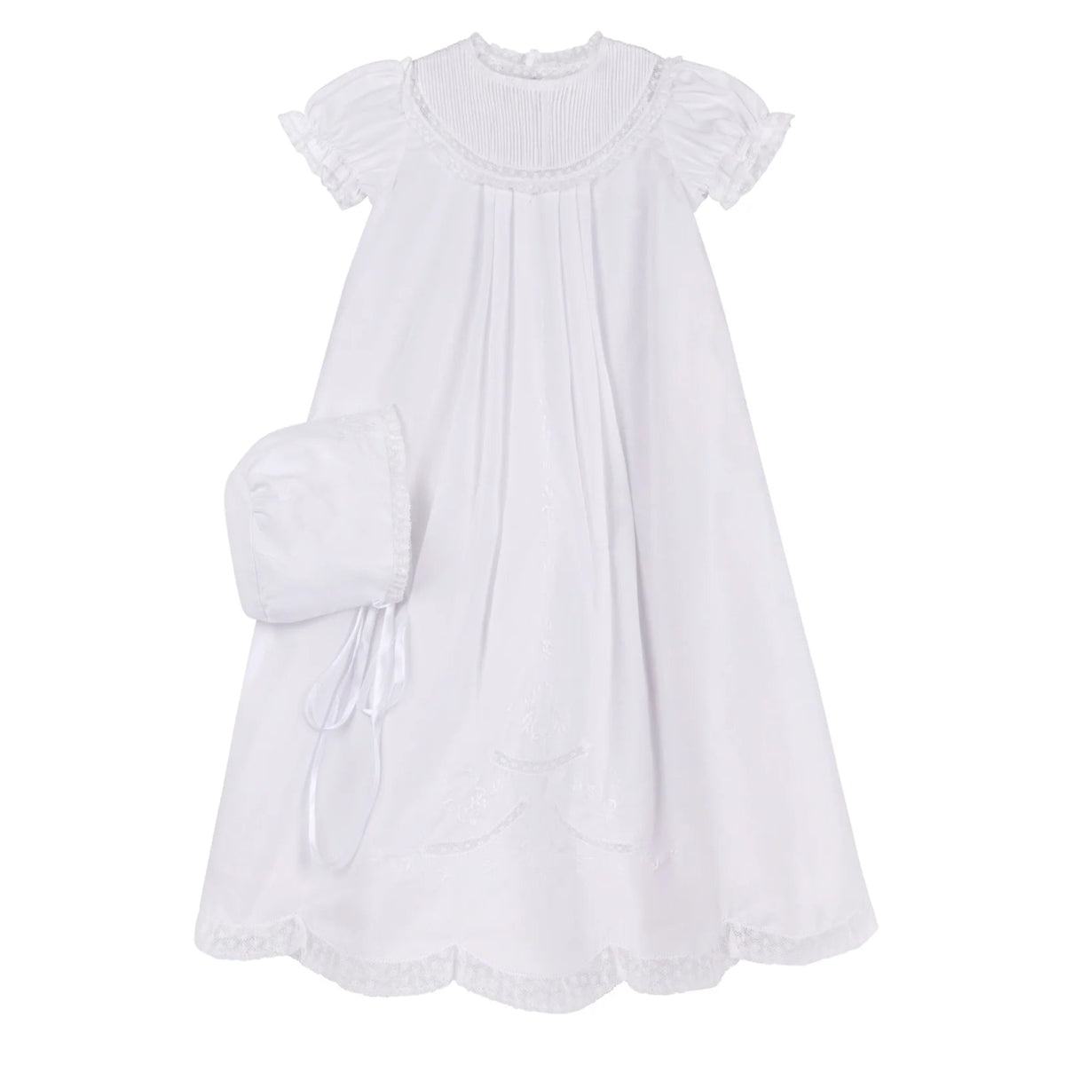 Girl's White Tucked Yoke Gown and Bonnet
