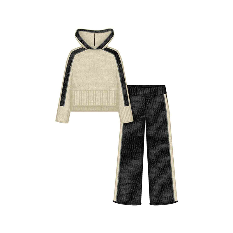Girl's Cream Black Knit Hoody Set