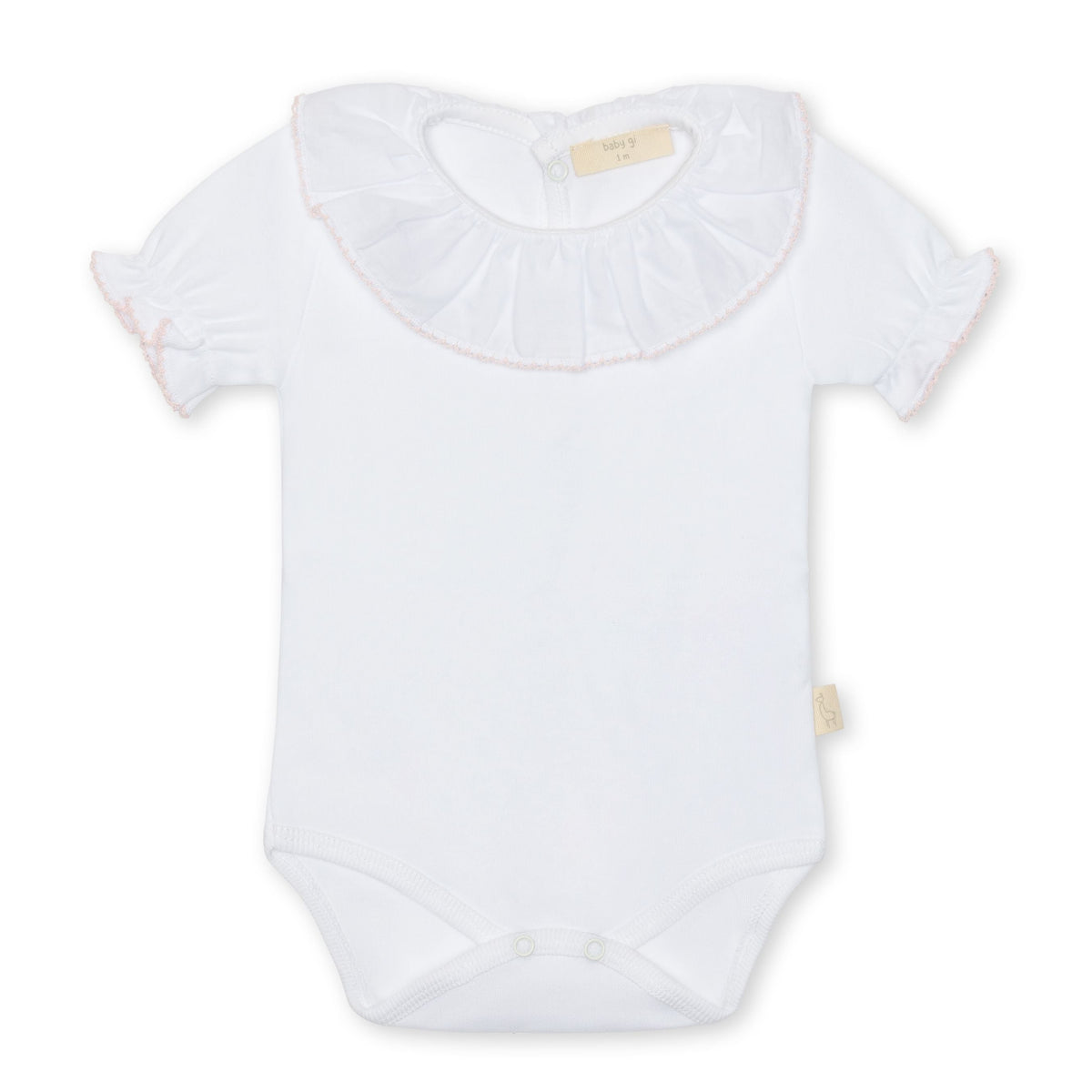 White Bodysuit with Woven Ruffle Collar