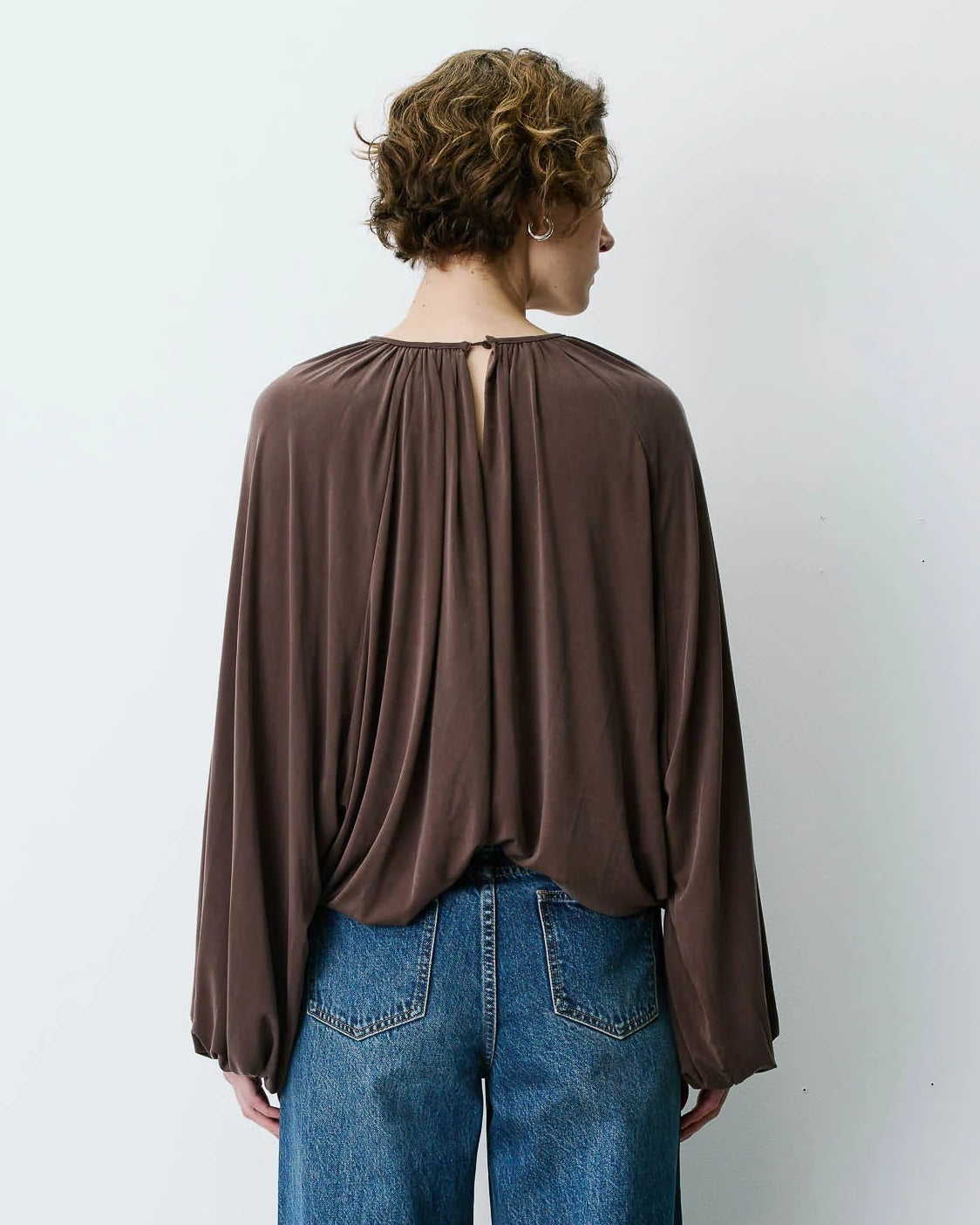 Brown Gathered Bubble Blouse