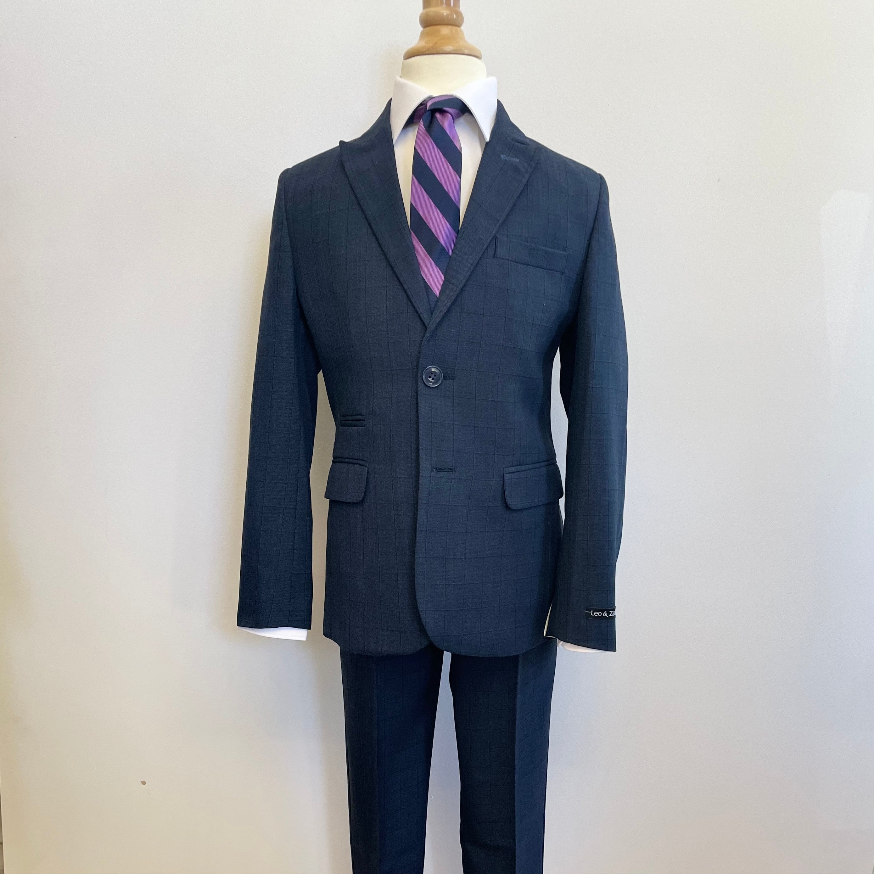 Boy's Slate Blue Windowpane Suit LZ