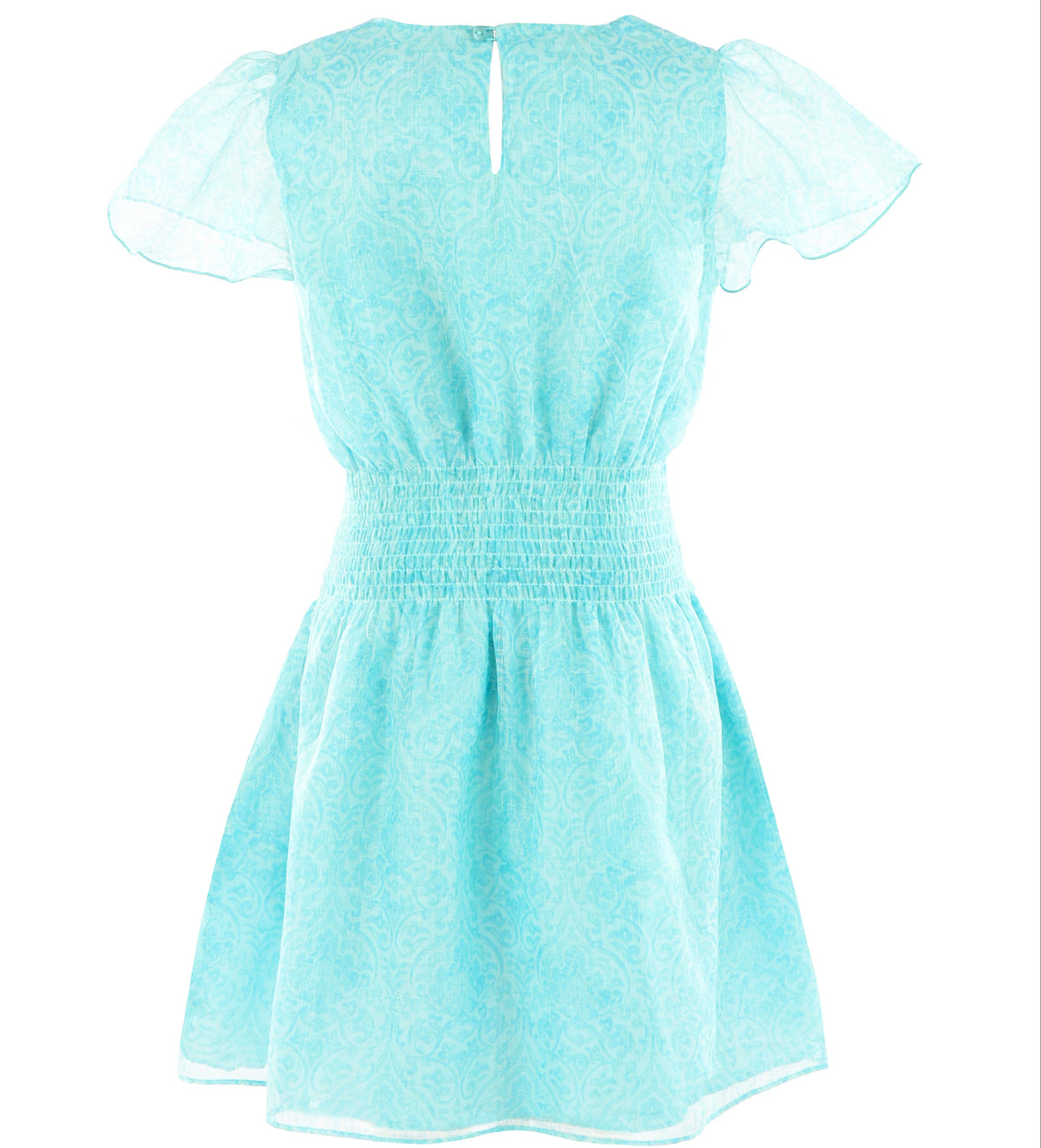 Aqua Chiffon Smocked Waist Dress