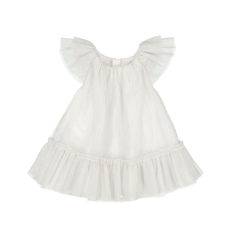 Girl's White Tulle Float Dress Flutter Sleeve