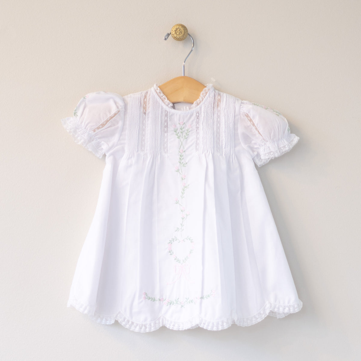 Girl's White Dress with Pink Heart Embroidery