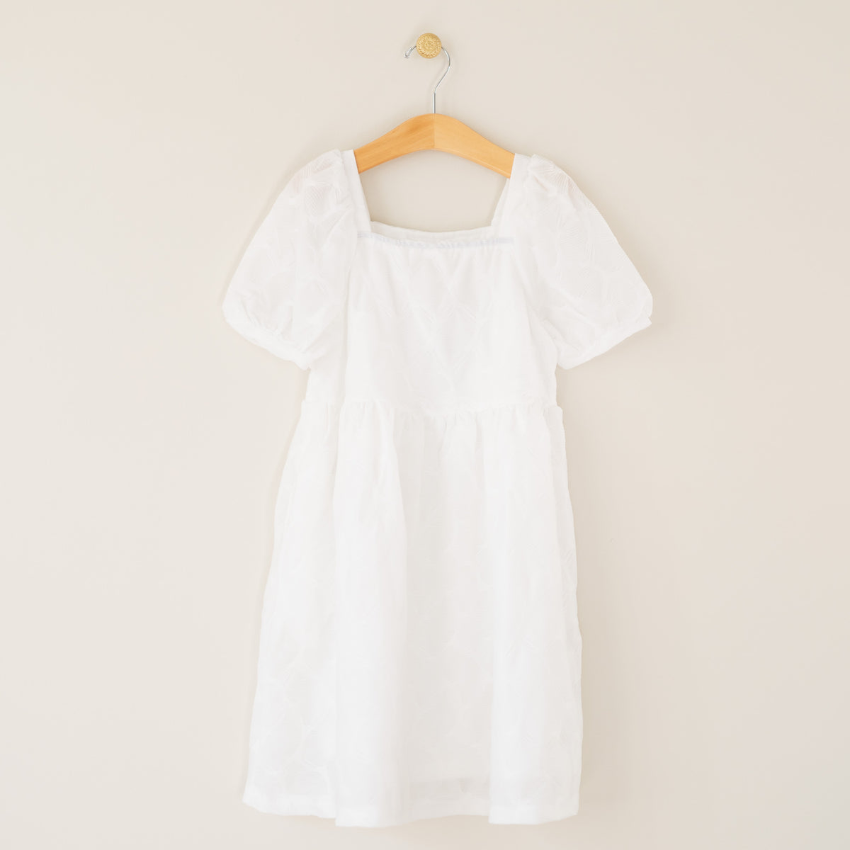 Girl's White Pucker Peasant Dress