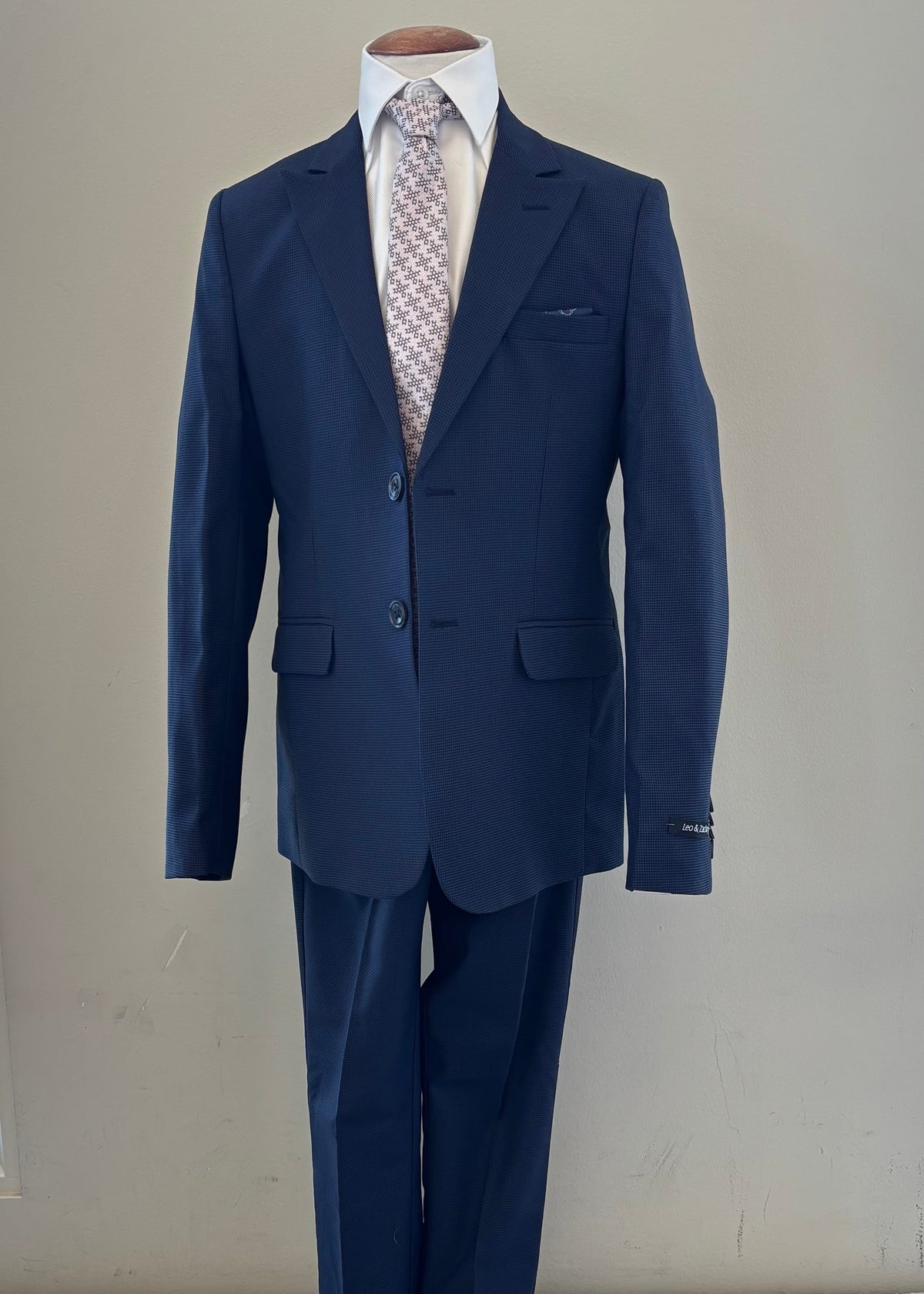 Boy's Navy Micro Check Suit LZ