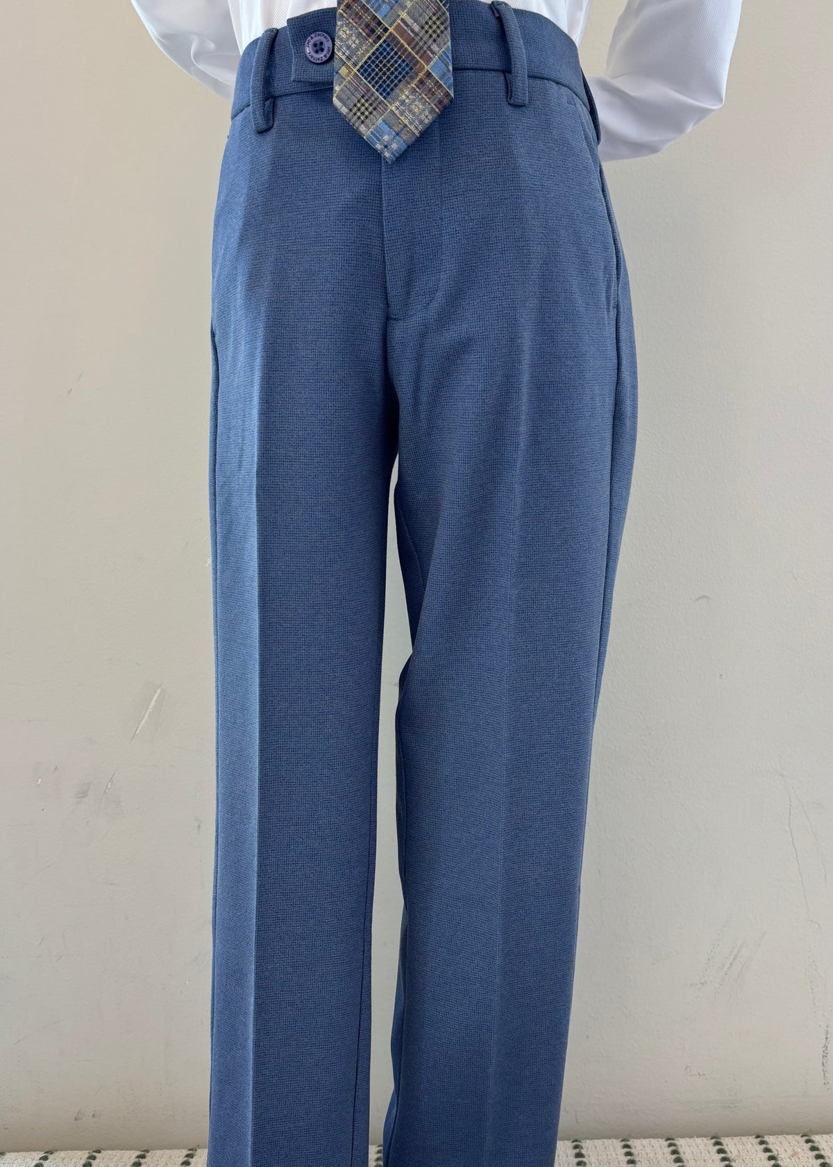 Boy's Lt Denim Check Stretch Trouser