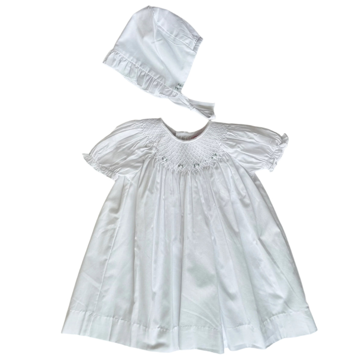 Girl's White Rose Batiste Bishop smock Dress
