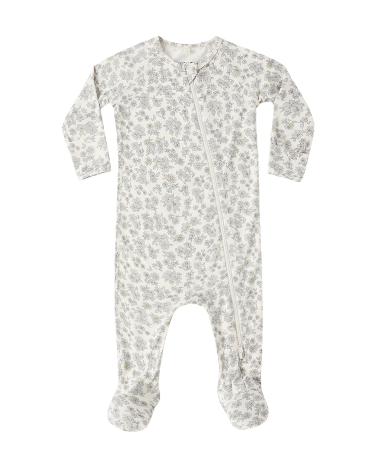Bamboo Blue Floral Zip Footie