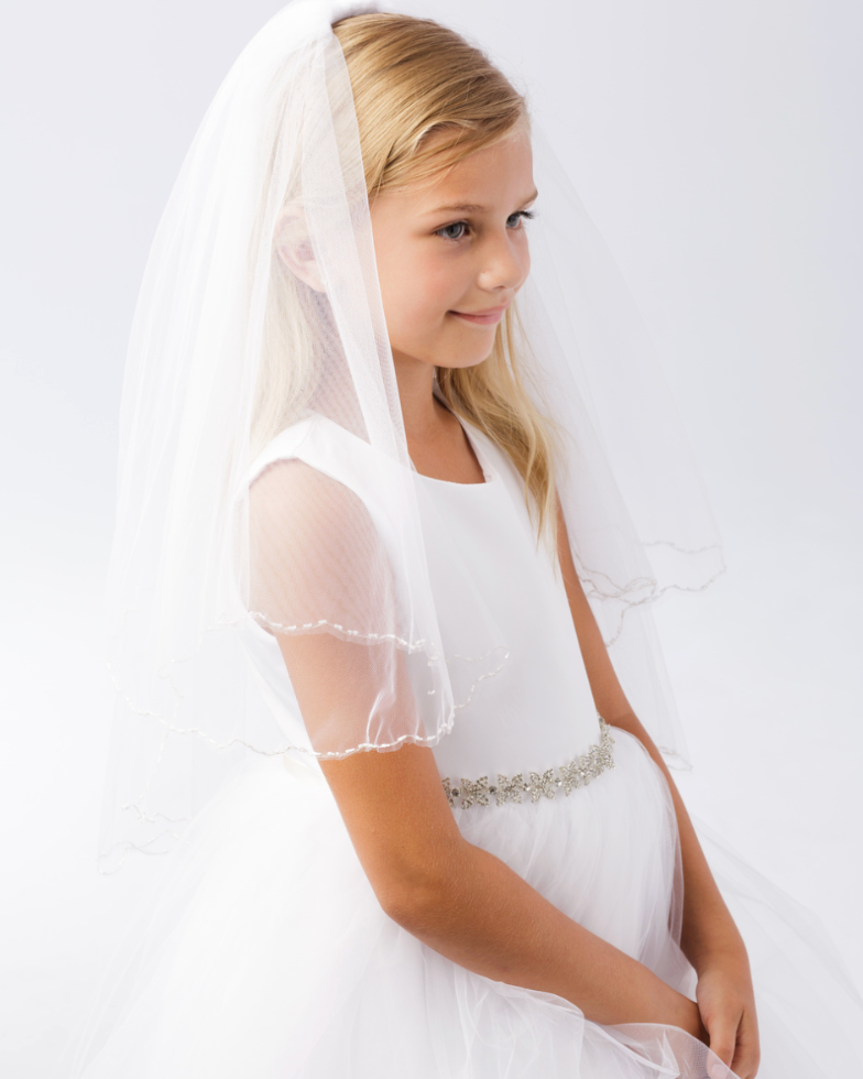 White Tulle Veil with Pearl Edge