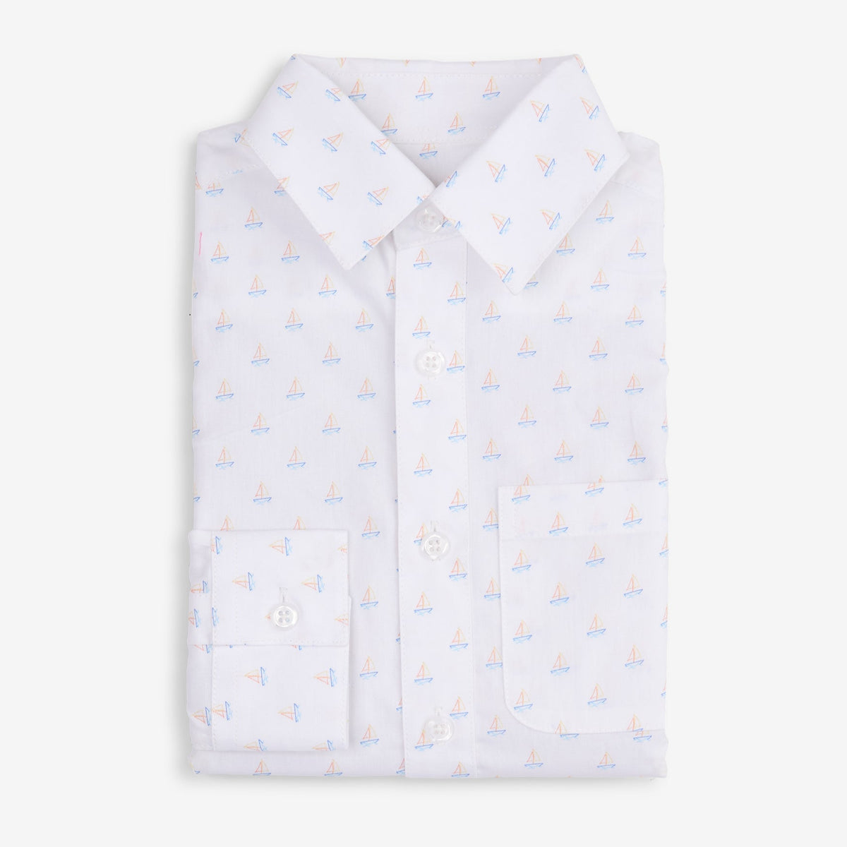 Boy's White Shirt with Sailboat Print