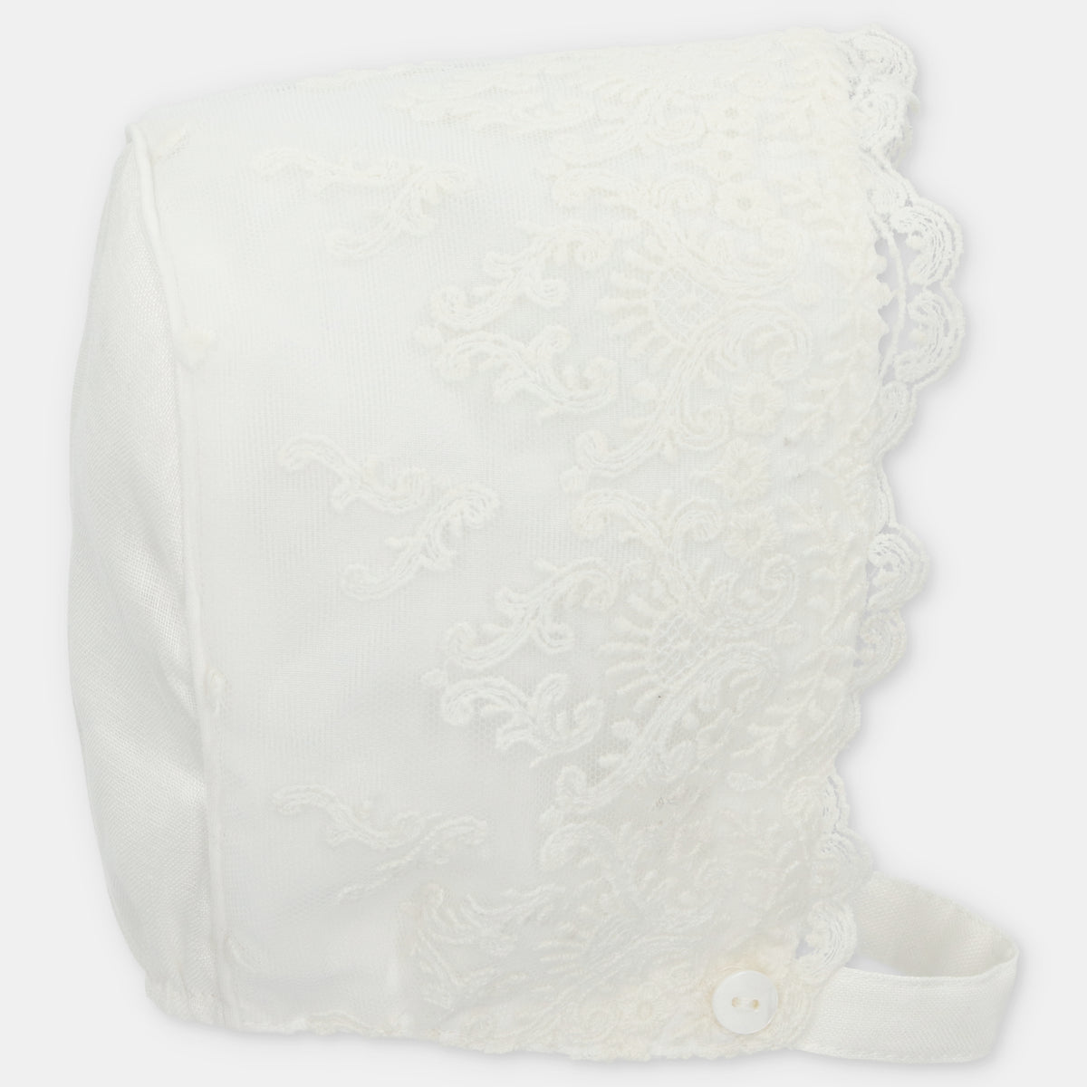 Girl's Off White Lace and Tulle Bonnet