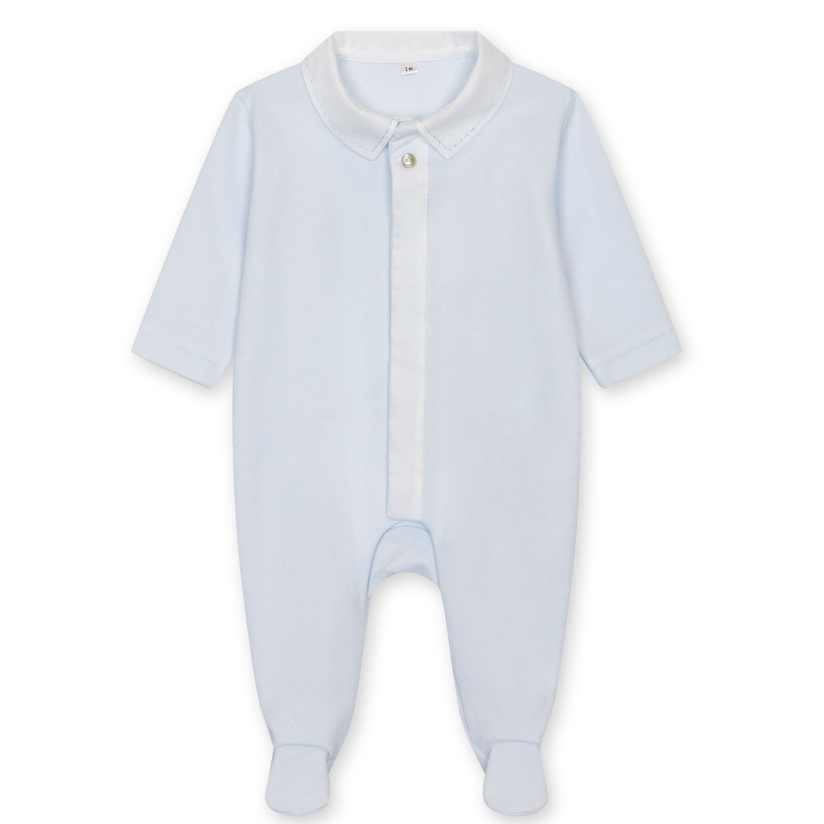 Light Blue Pima Cotton Footie Stitched Collar