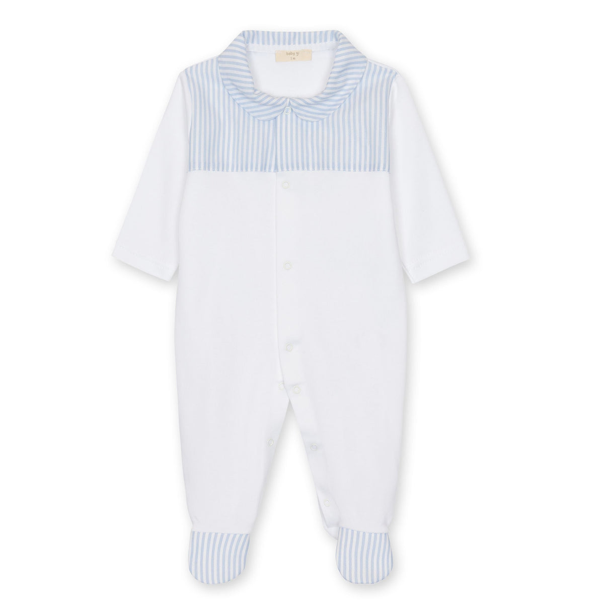 White Pima Footie with Oxford Stripe Yoke