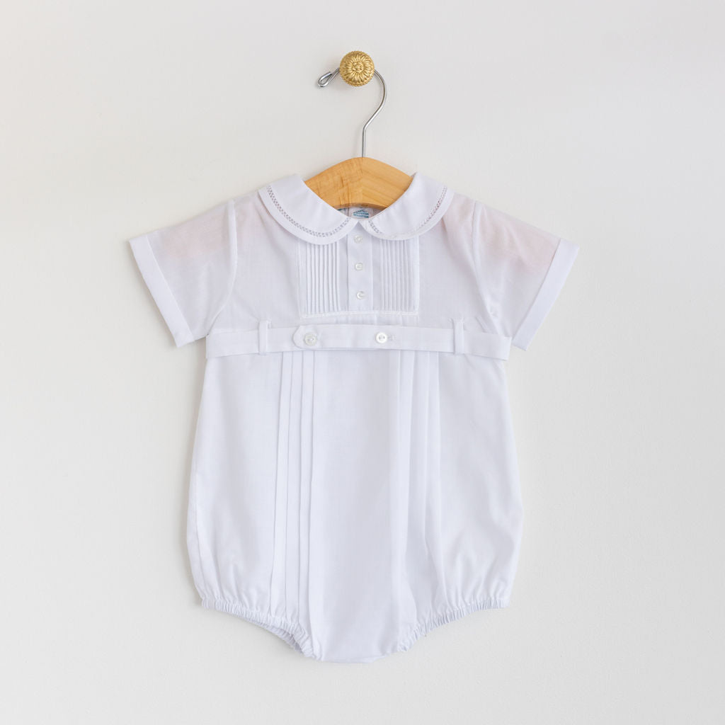 White Tuxedo Pleats Romper