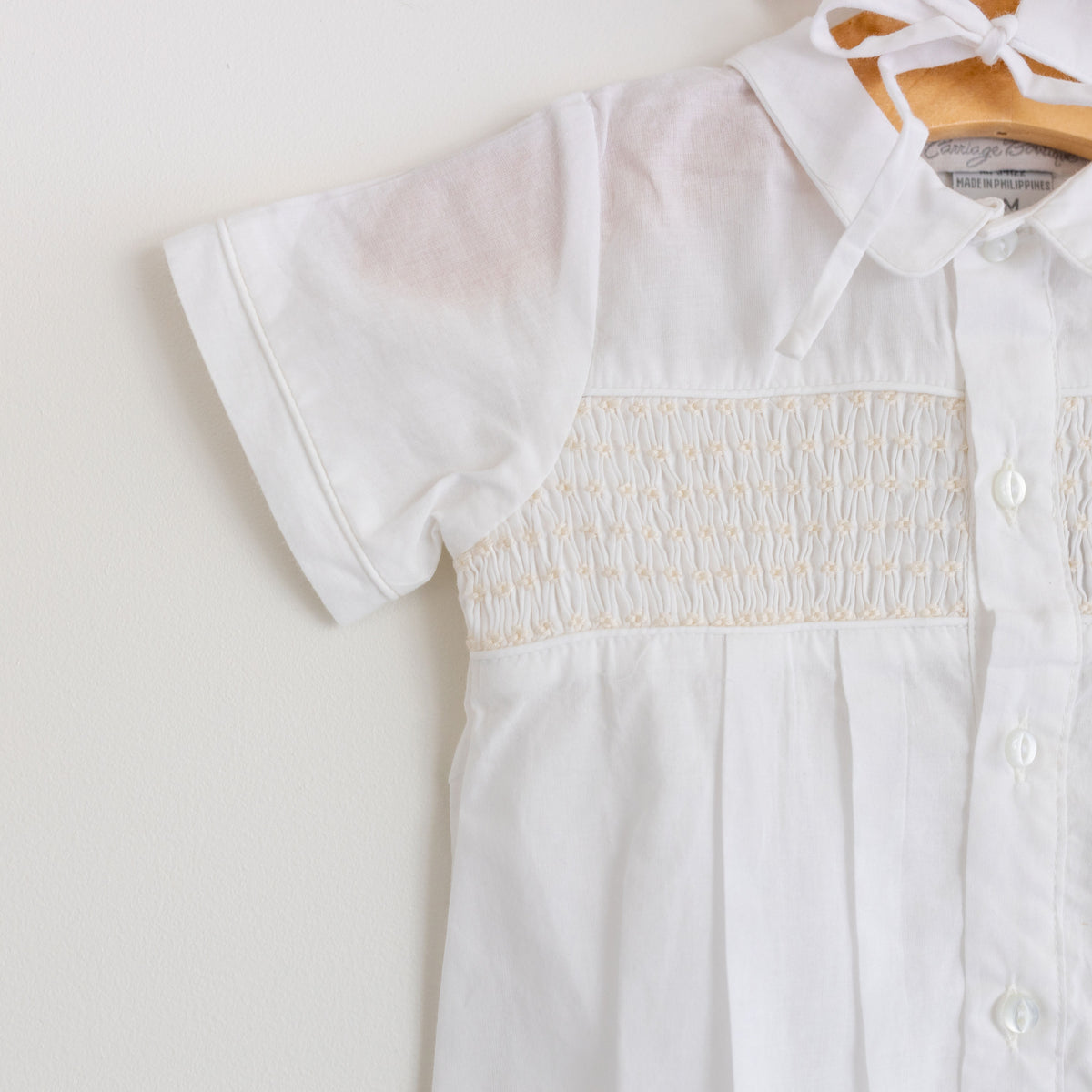 Beige Smocked Bubble and Bonnet