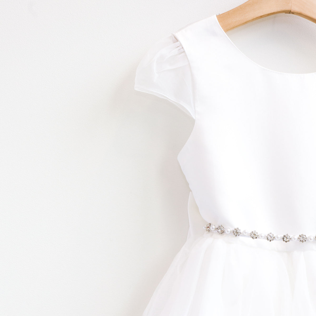 Girl's Off White Satin and Tulle Dress